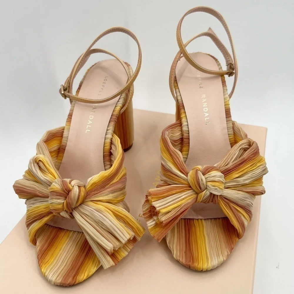 LOEFFLER RANDALL Camellia Sunset Bow Sandal Block Heel Peep Toe Pastel Sandal - Picture 10 of 13